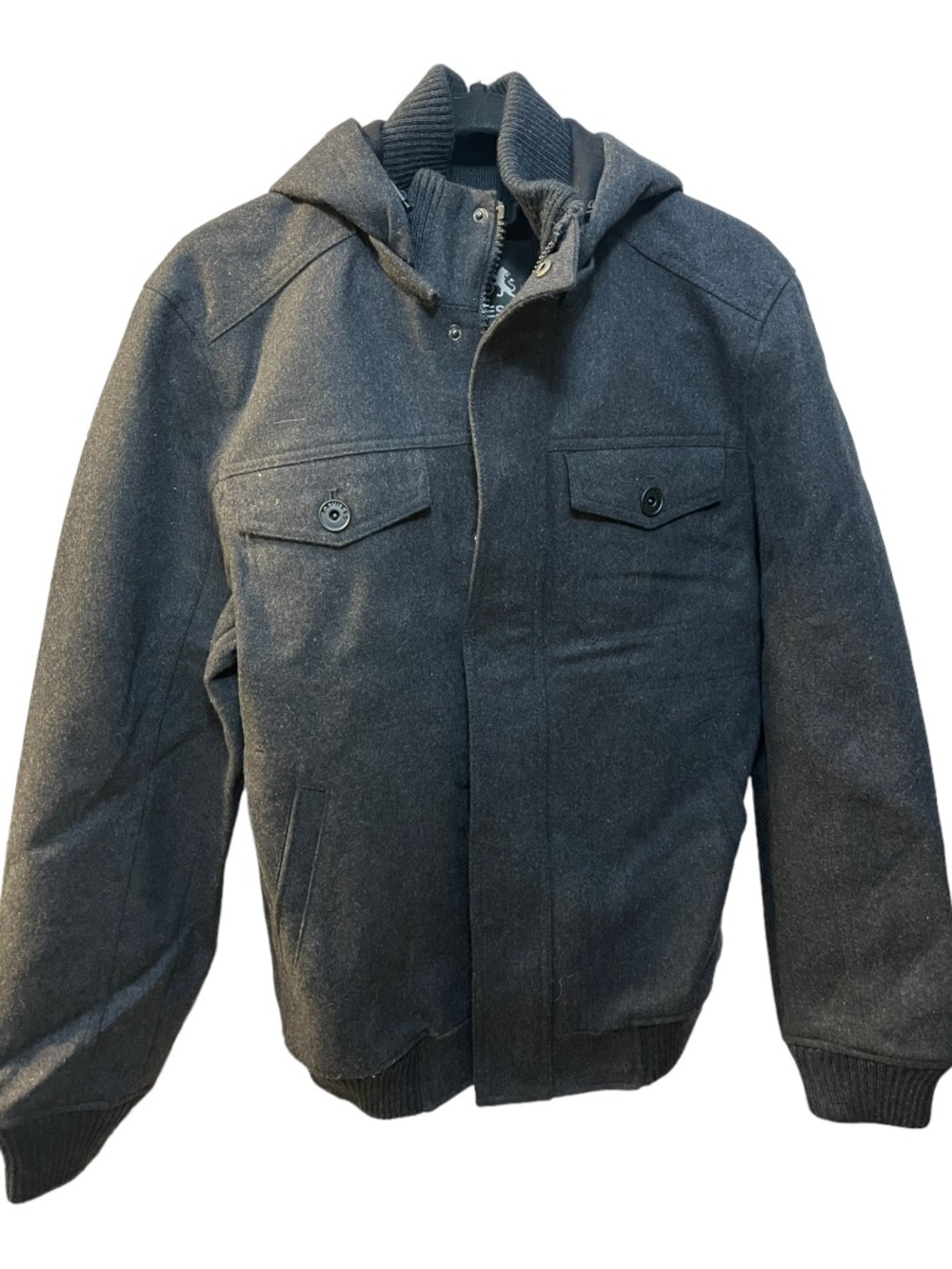 Express Men's Dark Gray Hooded Bomber Jacket